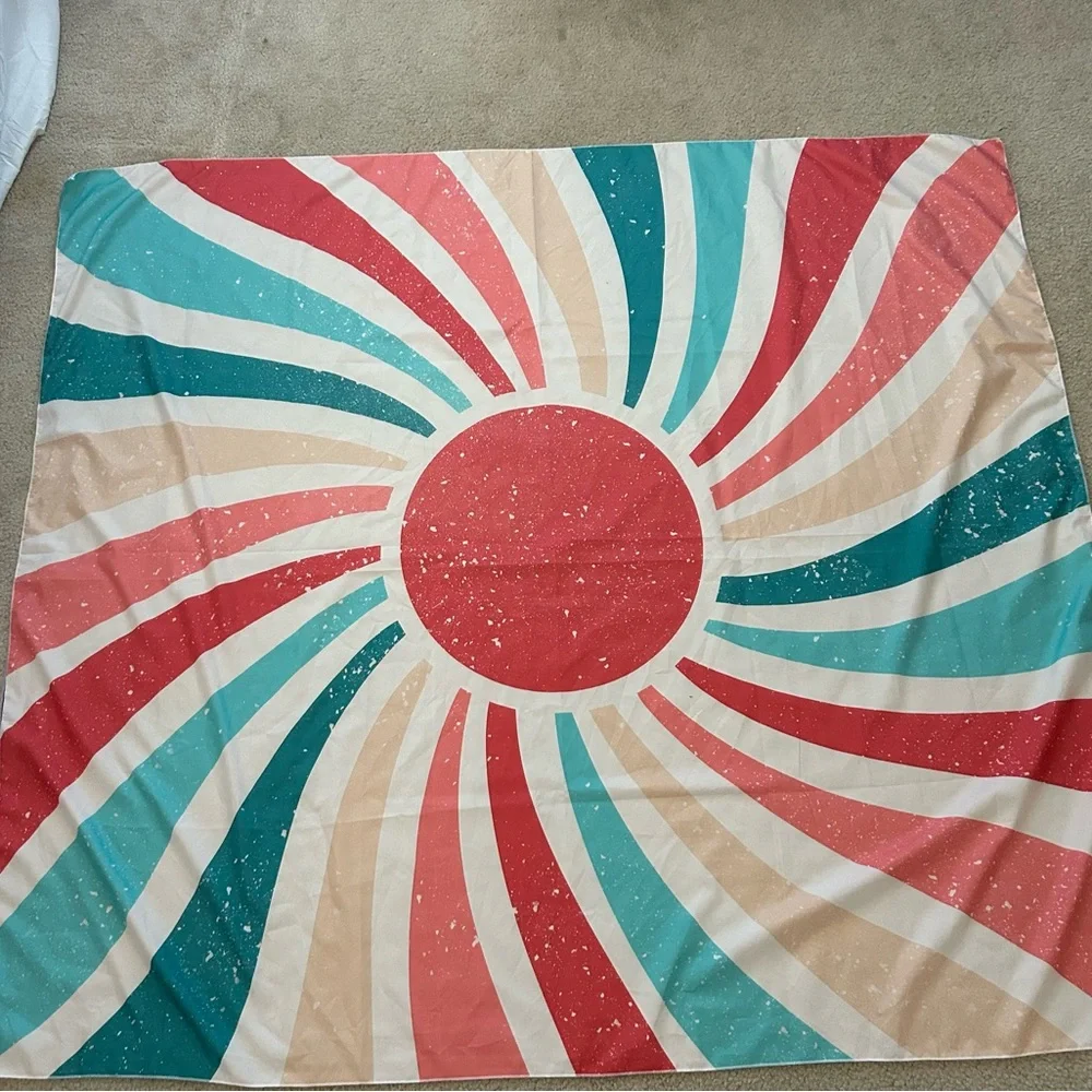 Sunburst Decorative Tapestry - Red, Teal, Beige